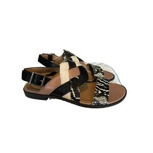 Vionic Sandals Womens 7.5 Kendra Ray Slingback Faux Snakeskin Brown Beige Flats